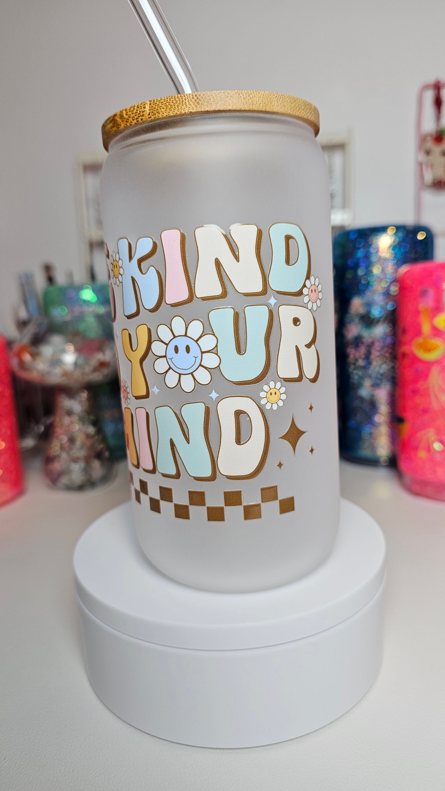 Be Kind to Your Mind Frosted Glass Cup 16 oz