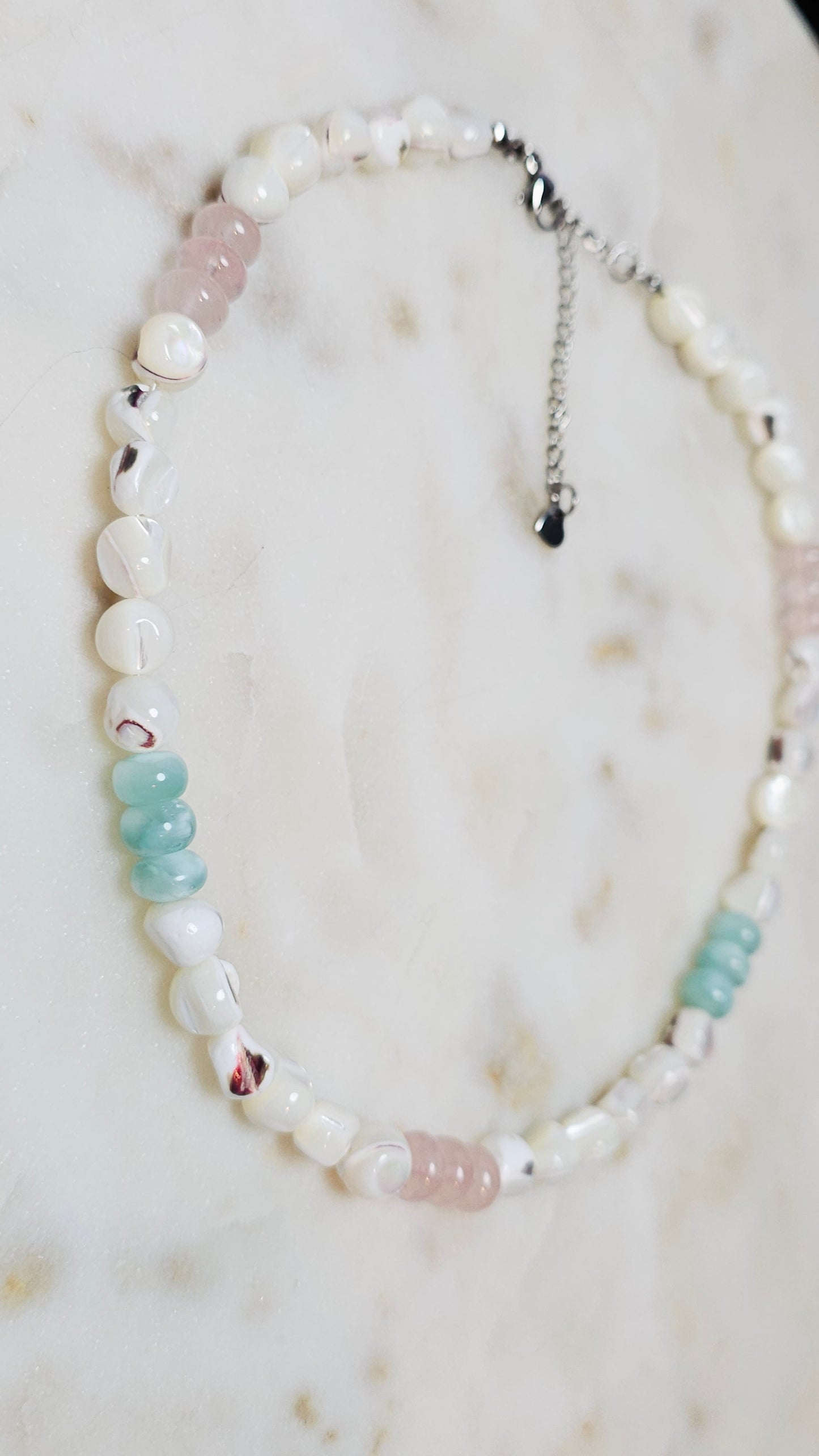 The Sacred Feminine™ | Pearl, Green Moonstone, Rose Quartz | Peaceful Healing Crystal Necklace | Handmade Gemstone Jewelry | Gift for Her