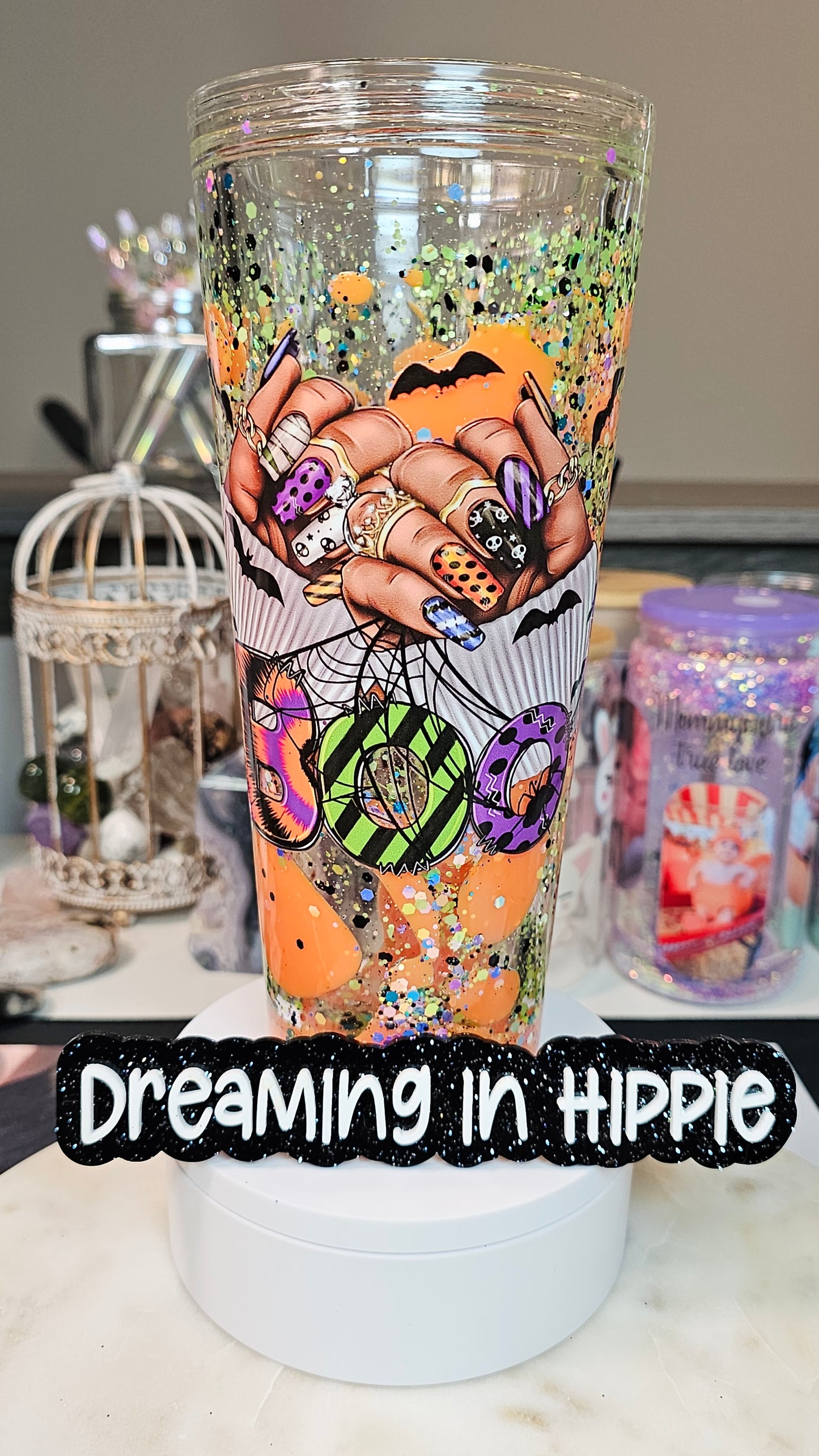 Halloween Nail Girlie Boo Tumbler / Lava Drip Cup / Glitter / UVDTF Wrap / Gift