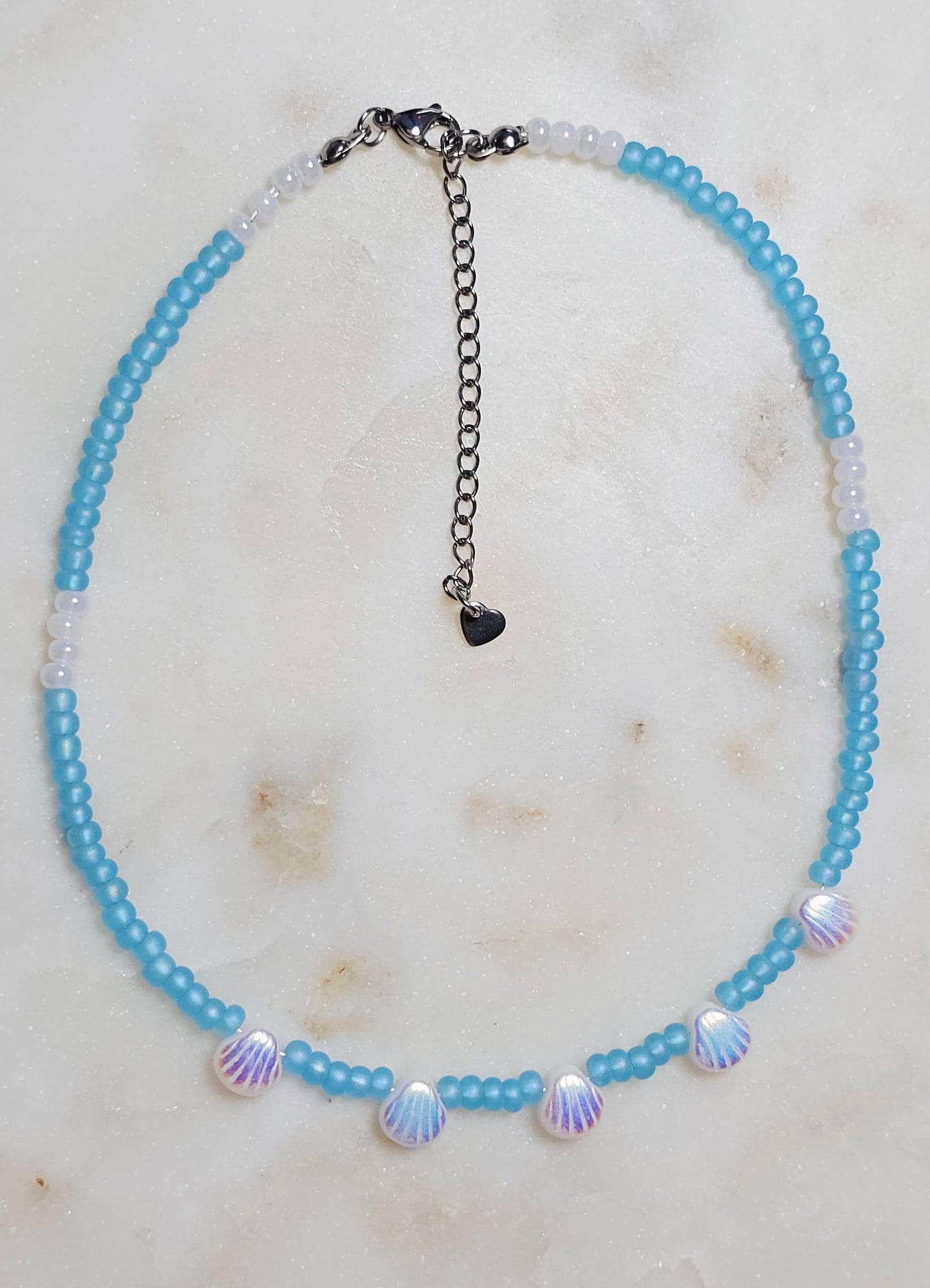 Beachy Summer Dainty Ocean Blue Necklace | Czech Blue Seed Beads Czech Shell Beads | Handmade Dainty Jewelry | Gift for Women