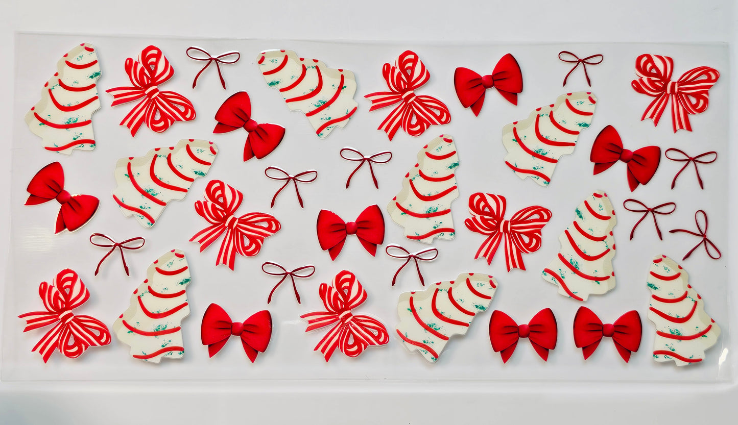 Christmas Tree Lil Debbie Cake Candy Cane Bows UVDTF Wrap 16 oz