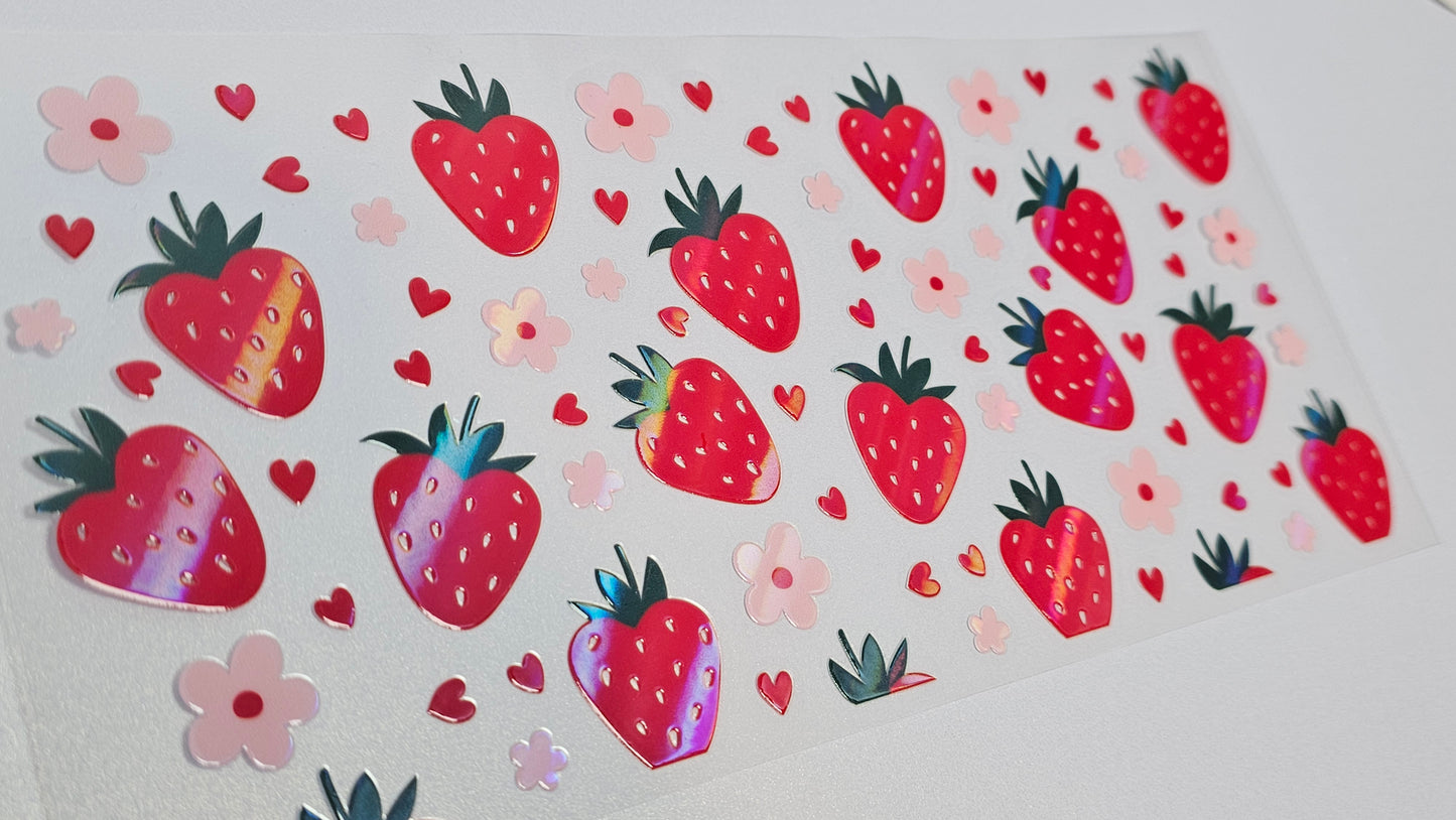 Holographic Strawberries and Hearts UVDTF Wrap 16 oz