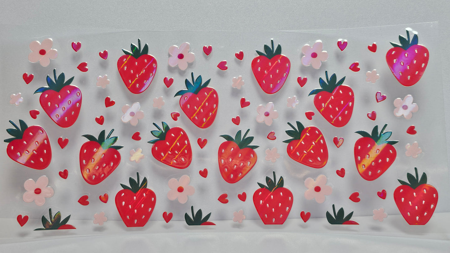 Holographic Strawberries and Hearts UVDTF Wrap 16 oz