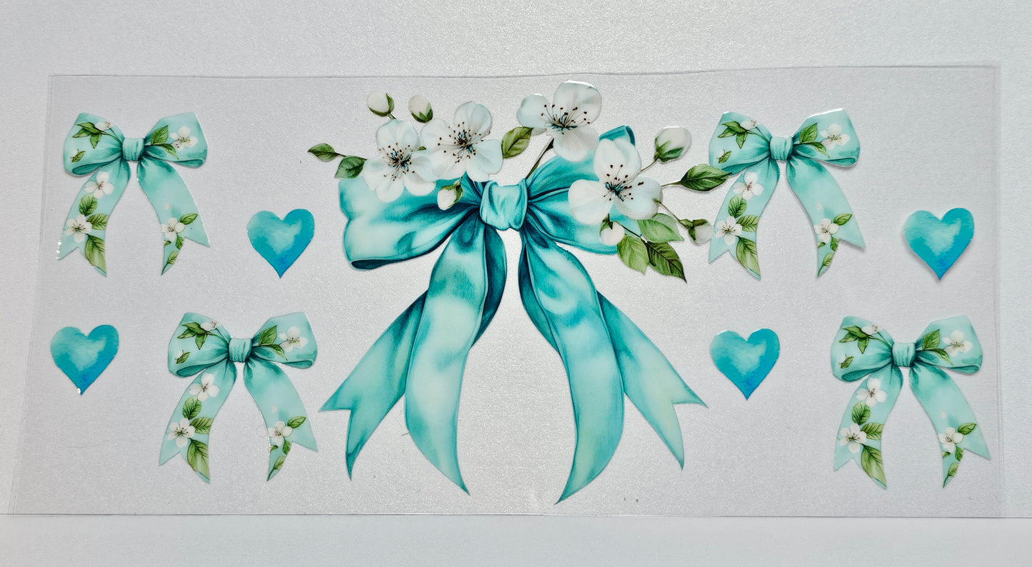 Blue Flower and Hearts Bow UVDTF Wrap 16 oz