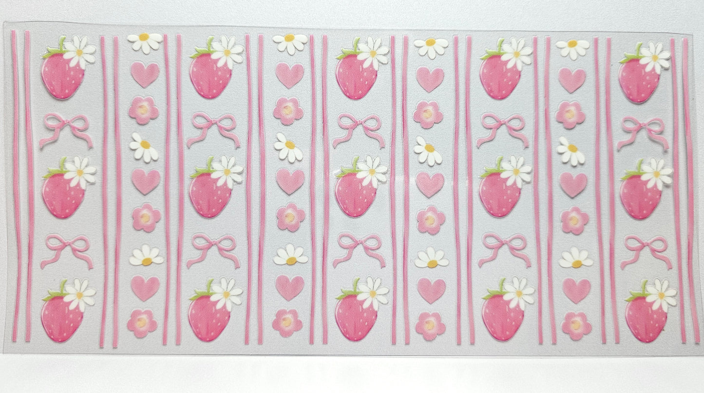 Strawberries Bows Daisies and Hearts UVDTF Wrap 16 oz