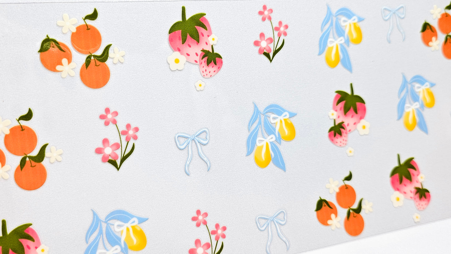 Fruit, Strawberries, Lemons, Oranges, Flowers Bows UVDTF Wrap 16 oz