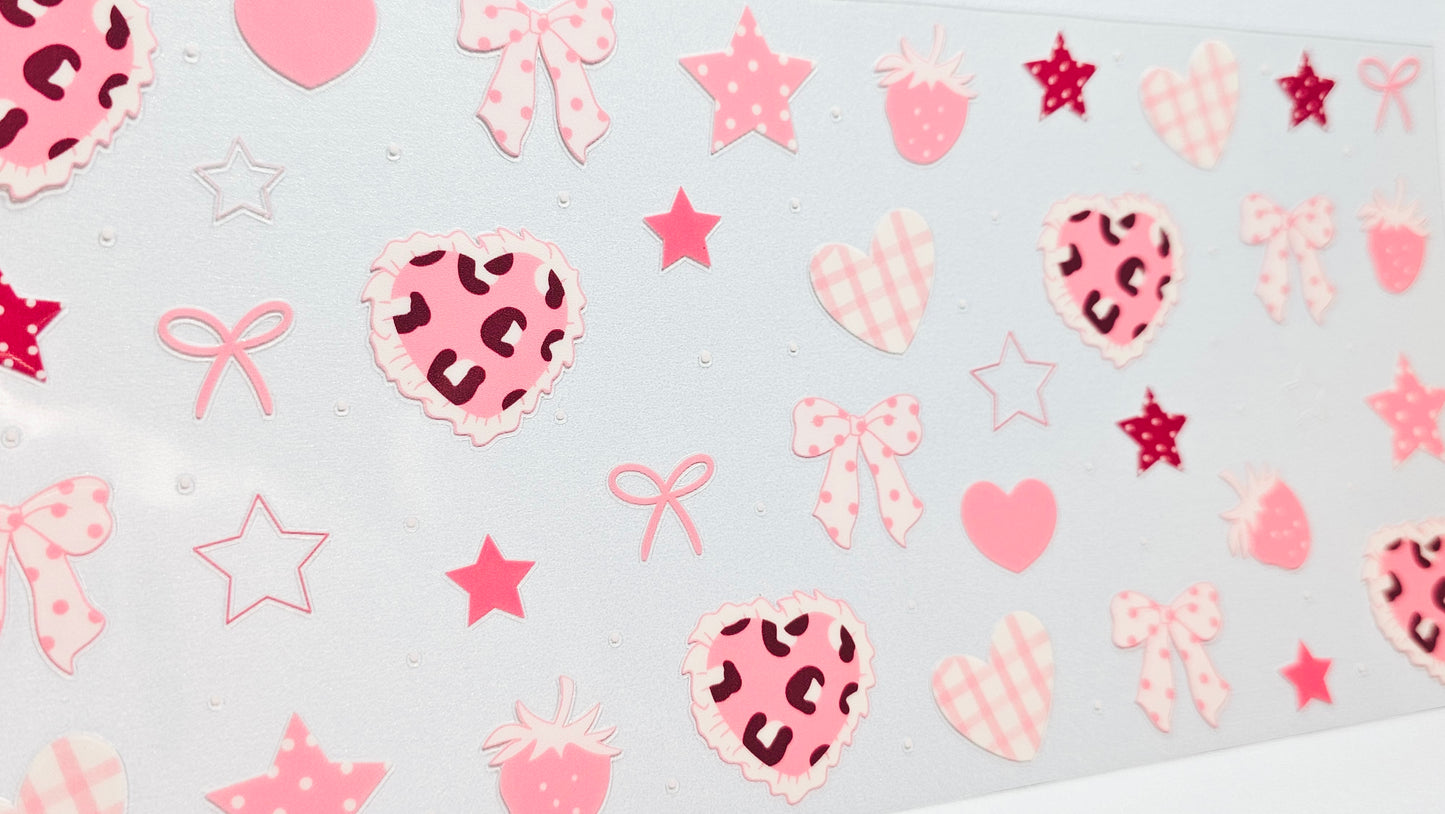 Pink Leopard Print Hearts, Bows, Strawberries UVDTF Wrap 16 oz