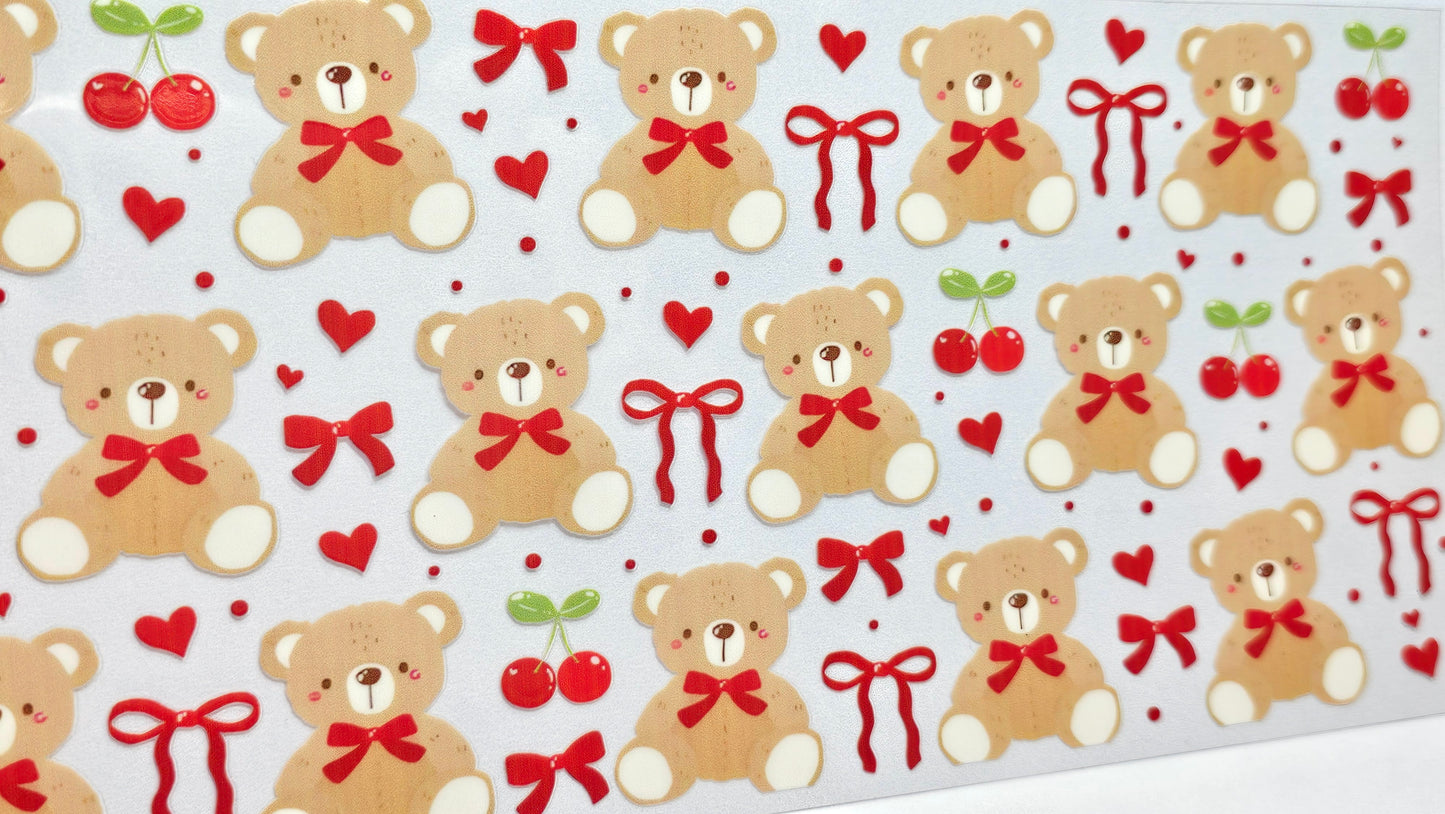 Bears, Red Bows, Cherries UVDTF Wrap 16 oz