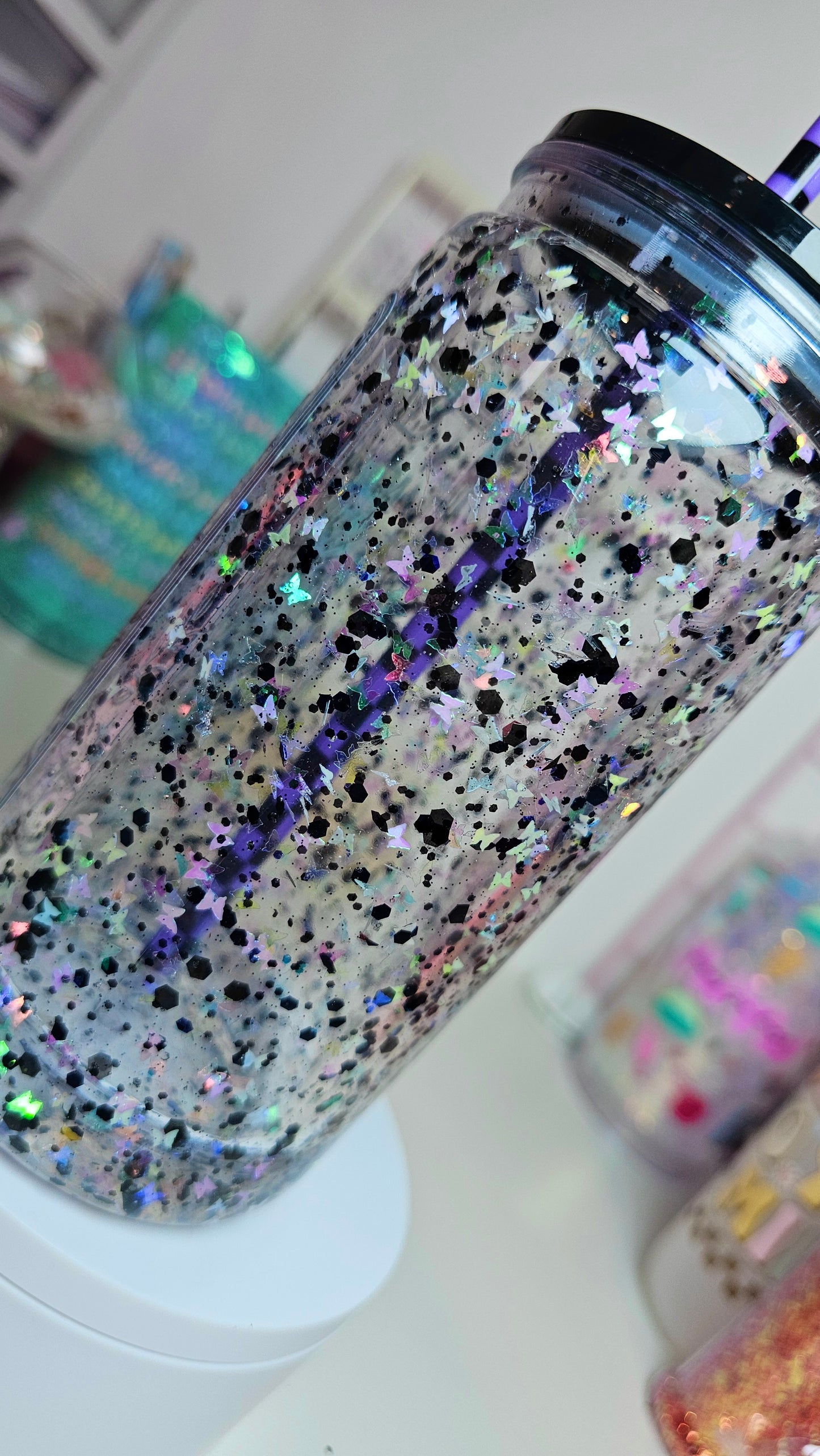 Antisocial Butterfly with Holographic Butterfly Glitter Snow Globe Tumbler Cup 16 oz