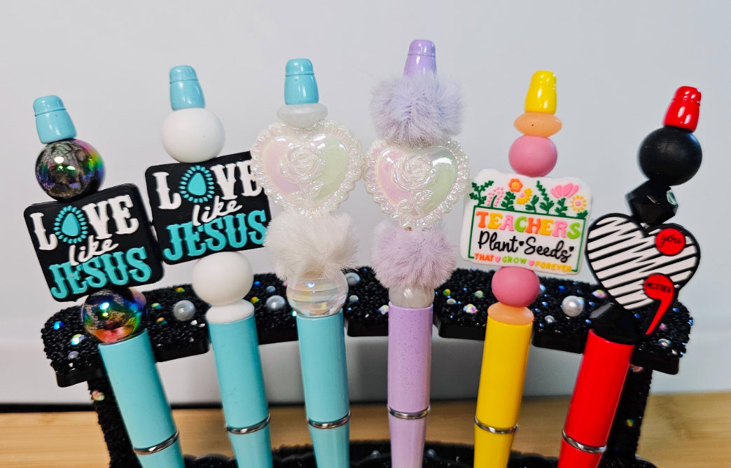 Silicone Beaded Pens / Faith / Jesus / Teacher / Mental Health Awarenes / Focal Bead Ballpoint Refillable Cute Stationery Pen