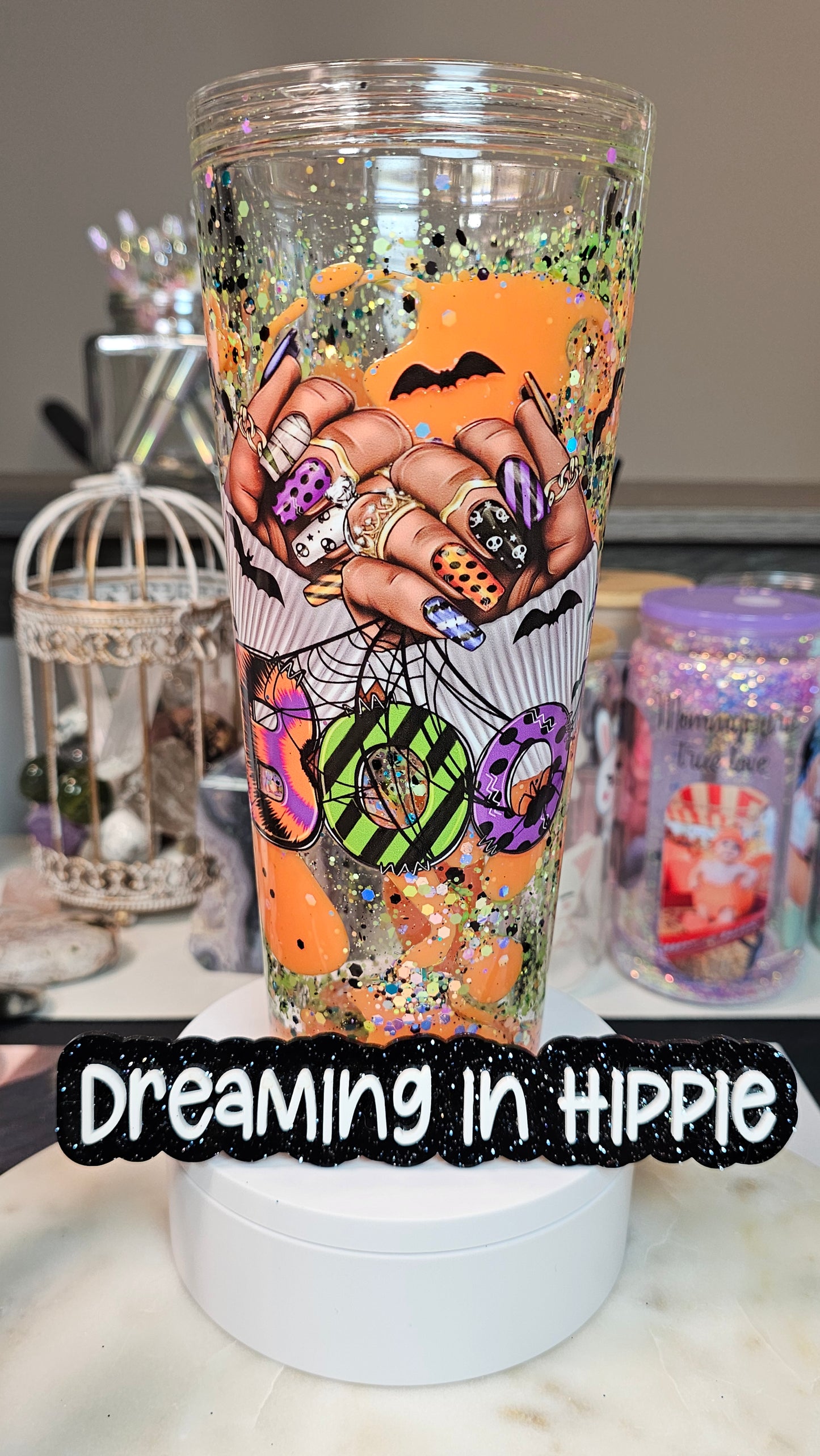 Halloween Nail Girlie Boo Tumbler / Lava Drip Cup / Glitter / UVDTF Wrap / Gift