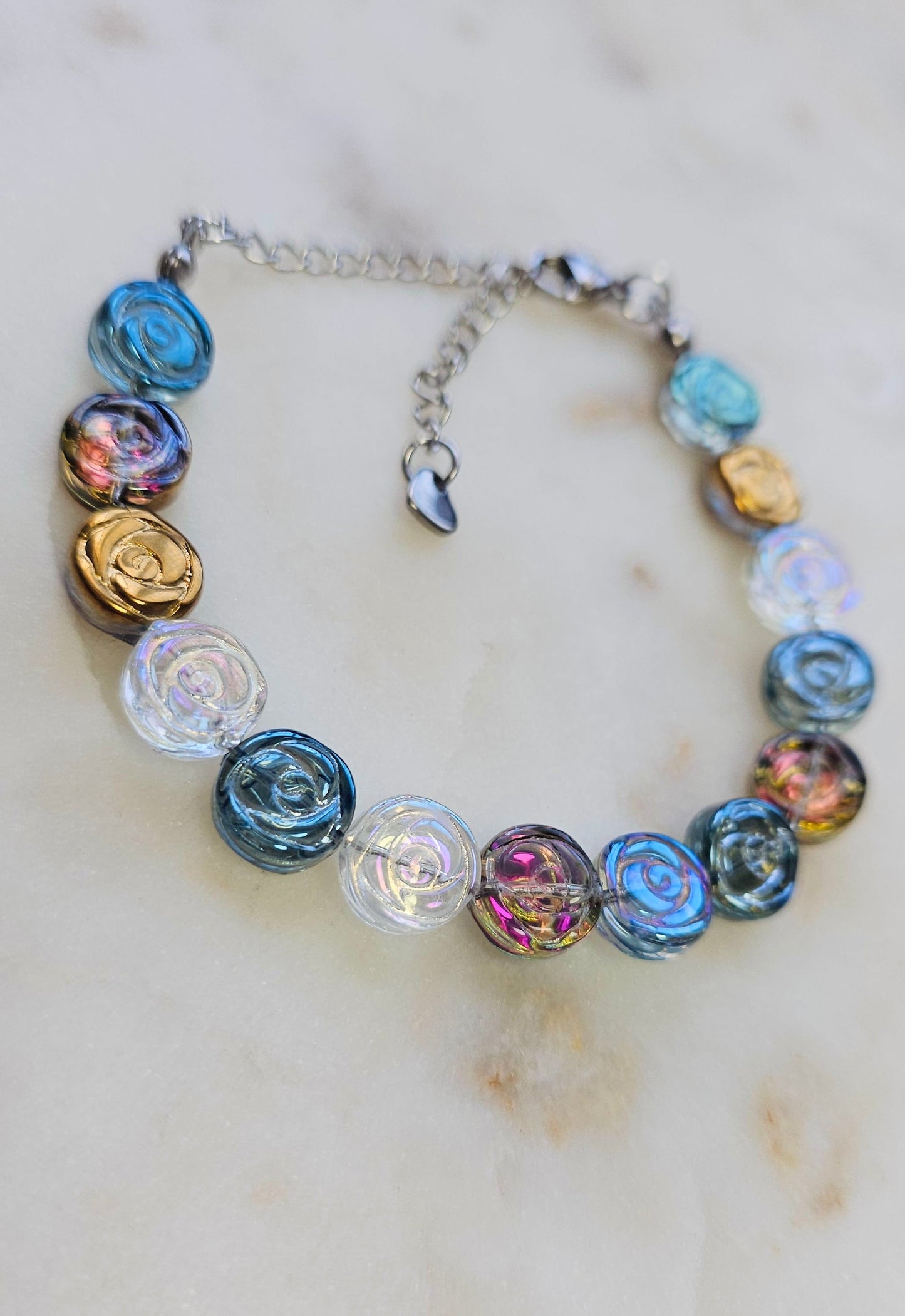 Color Shifting Glass Flowers Bracelet | Adjustable Bracelet | Heart Jewelry | Raver Bracelet | Girly Bracelet | Fairy Core