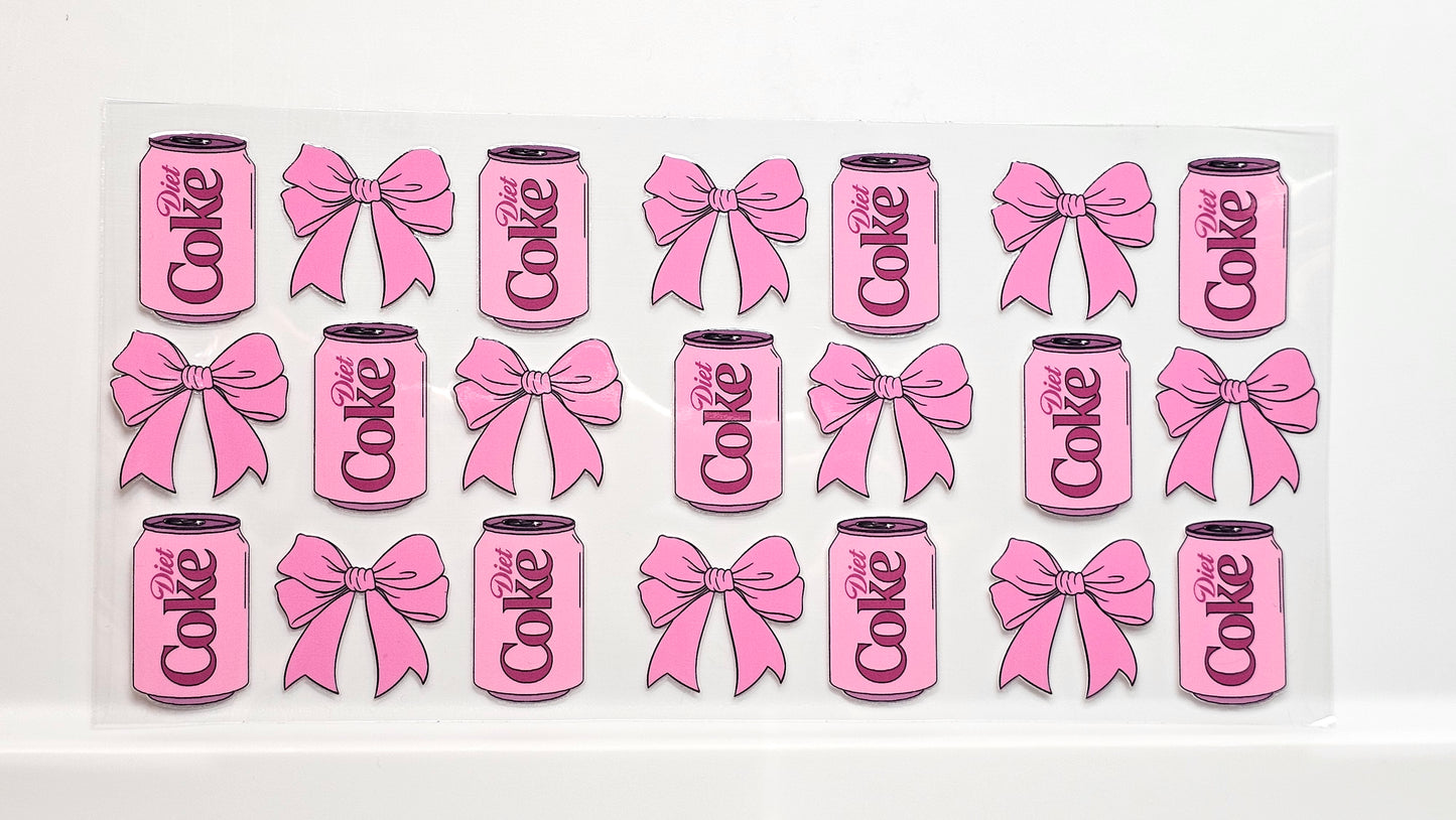 Diet Coke Soda Pink with Bows Floral Drink UVDTF Wrap 16 oz