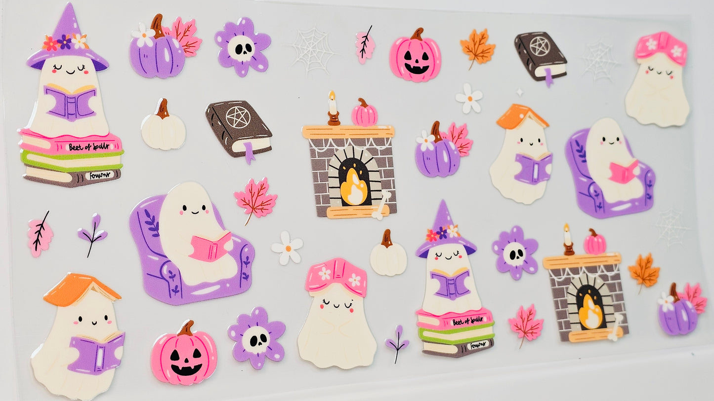 Halloween Ghosties Reading Fall Fireplace UVDTF Wrap 16 oz