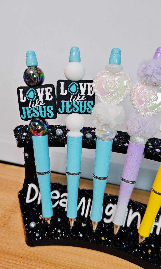 Silicone Beaded Pens / Faith / Jesus / Teacher / Mental Health Awarenes / Focal Bead Ballpoint Refillable Cute Stationery Pen