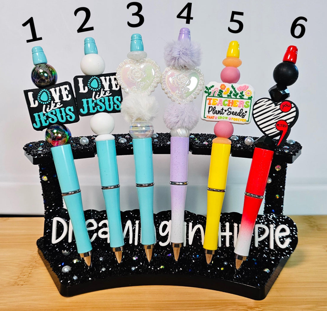 Silicone Beaded Pens / Faith / Jesus / Teacher / Mental Health Awarenes / Focal Bead Ballpoint Refillable Cute Stationery Pen