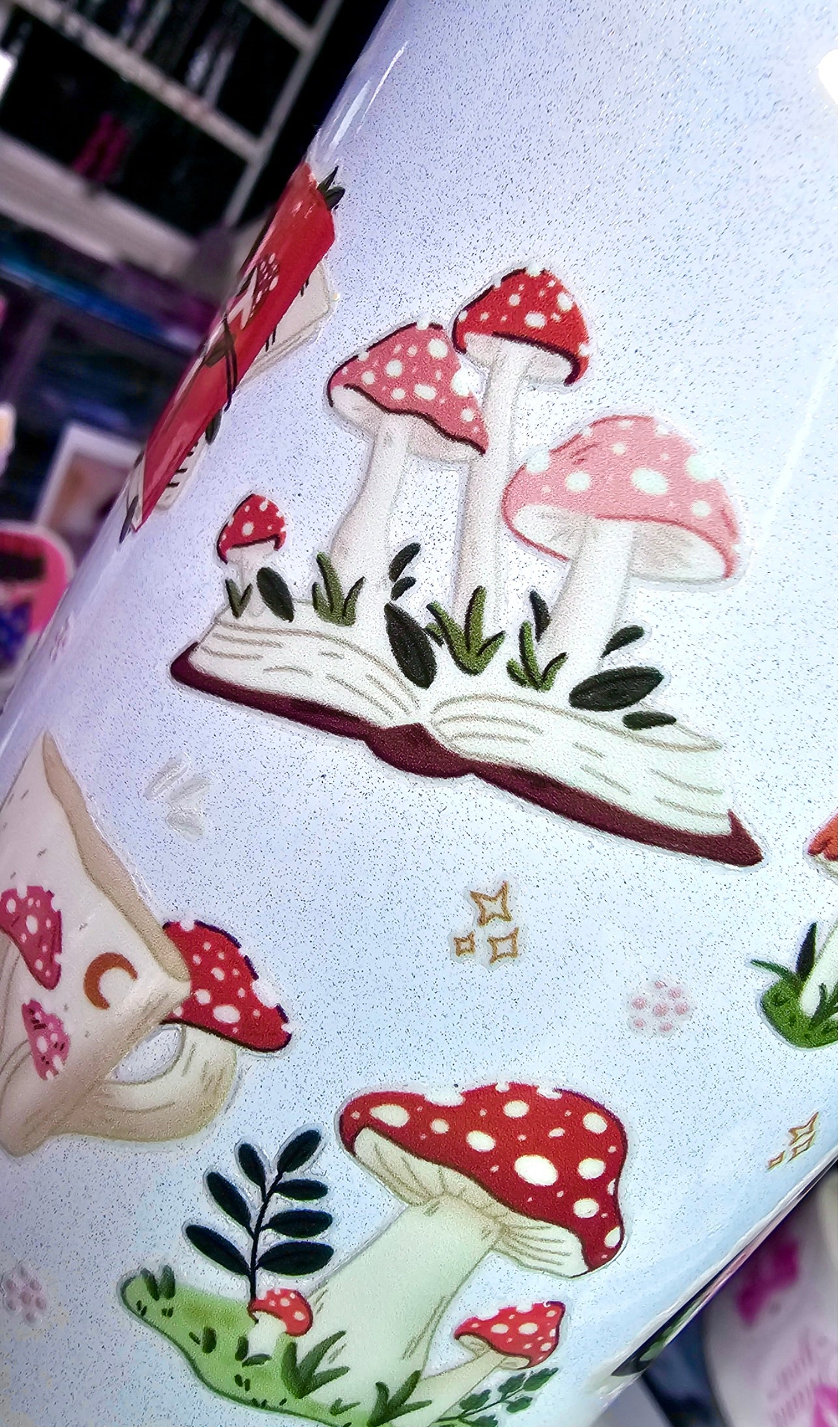 Cottagecore Mushroom Sparkly Stainless Steel Cup | Fairycore Tumbler with Straw | Whimsical Forest Aesthetic Gift