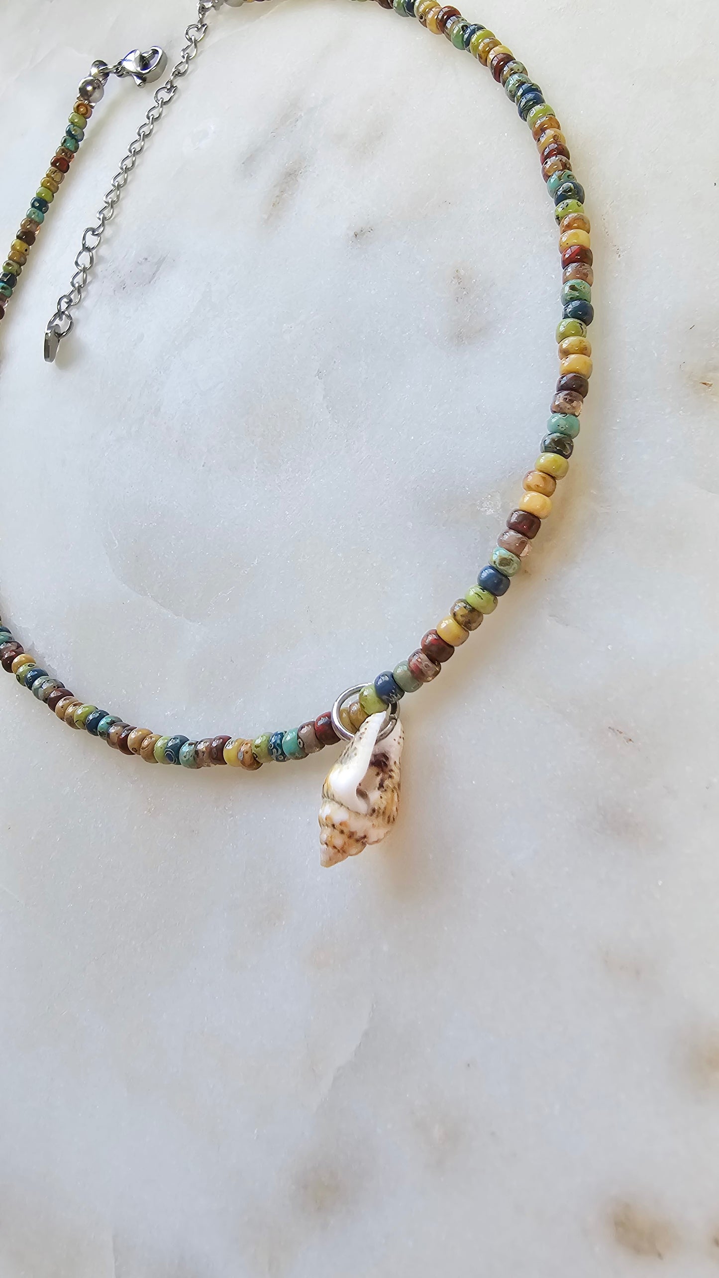 Beachy Summer Dainty Shell Necklace Choker | Czech Seed Beads Natural Shell Charm | Handmade Dainty Jewelry | Gift for Women