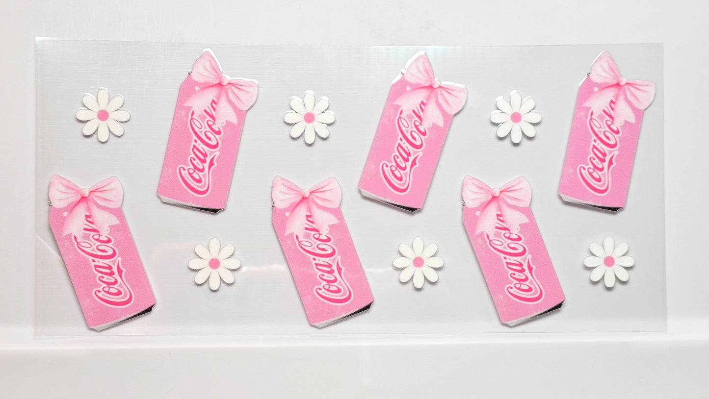 Coca Cola Pink with Bows Flowers Drink UVDTF Wrap 16 oz