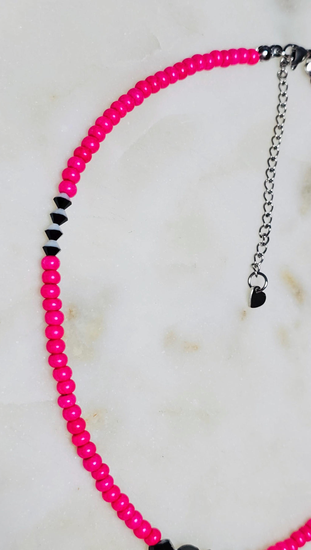 Not Today™ Black Tourmaline Clear Quartz Hot Pink Czech Bead Choker | Protection Crystal Necklace | Handmade Jewelry | Summer Neon Choker