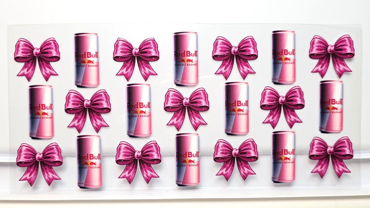 Redbull Energy with Pink Bows Drink UVDTF Wrap 16 oz