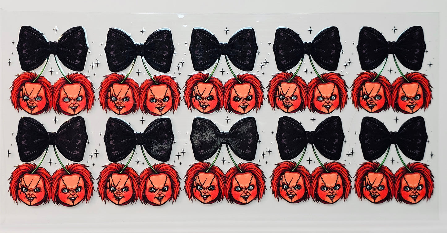 Chuckie Bows Halloween Hearts Horror Movie UVDTF Wrap 16 oz