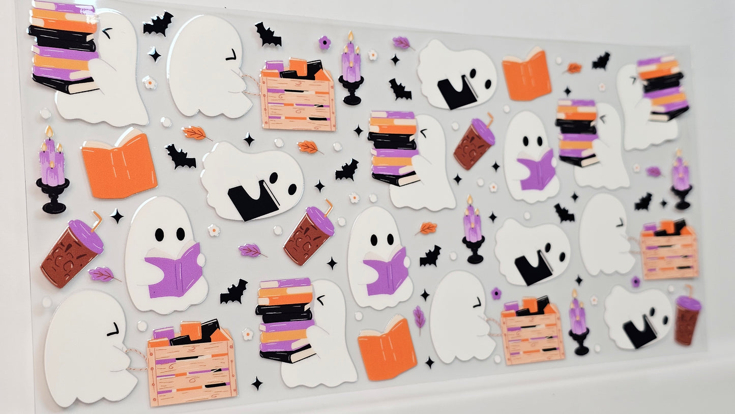 Halloween Ghosties Reading Iced Coffee Bats UVDTF Wrap 16 oz