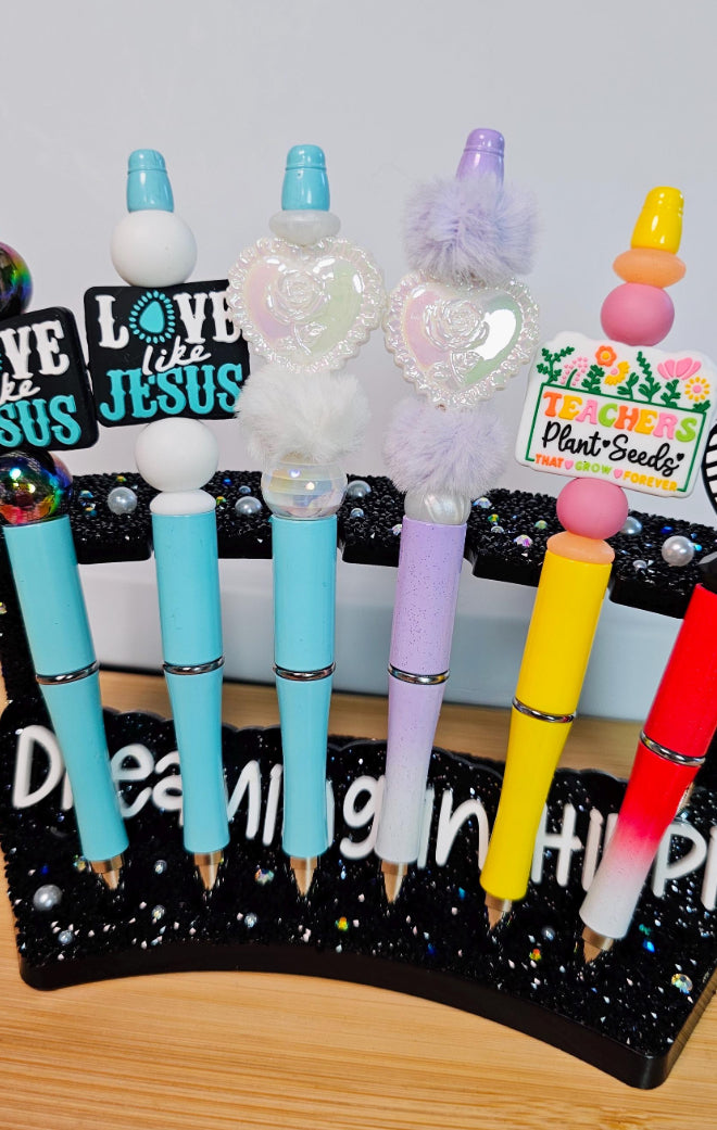 Silicone Beaded Pens / Faith / Jesus / Teacher / Mental Health Awarenes / Focal Bead Ballpoint Refillable Cute Stationery Pen