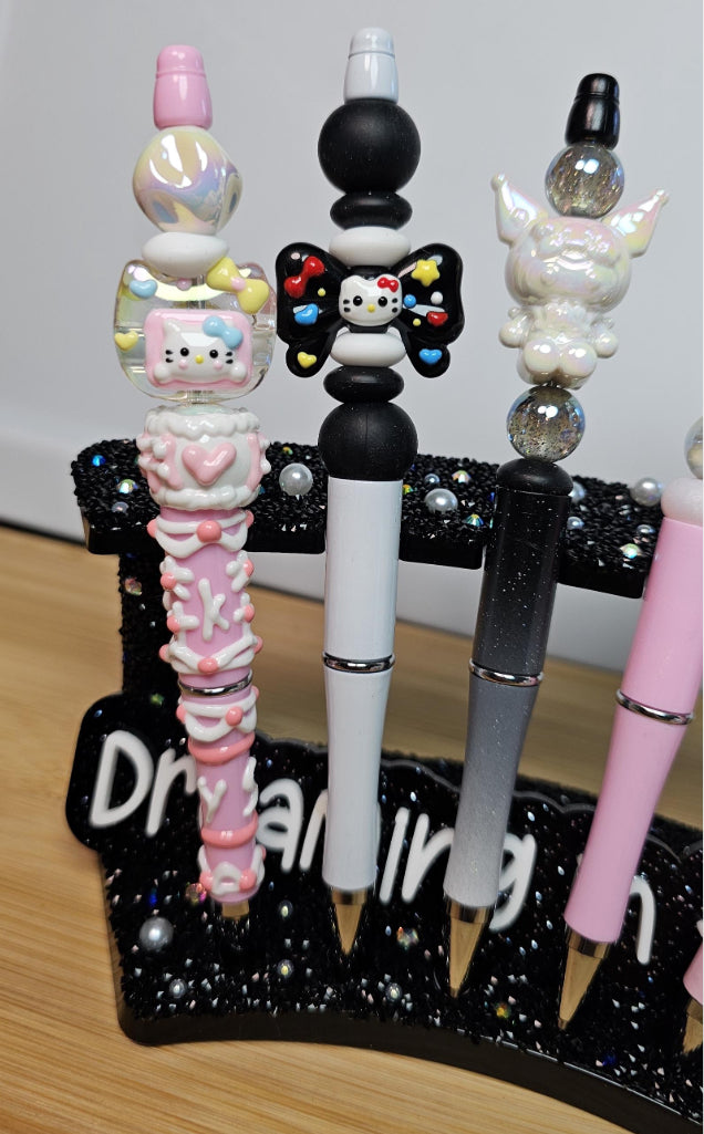 Kawaii Sanrio Silicone Beaded Pens / Focal Bead Ballpoint Refillable Cute Stationery Gift
