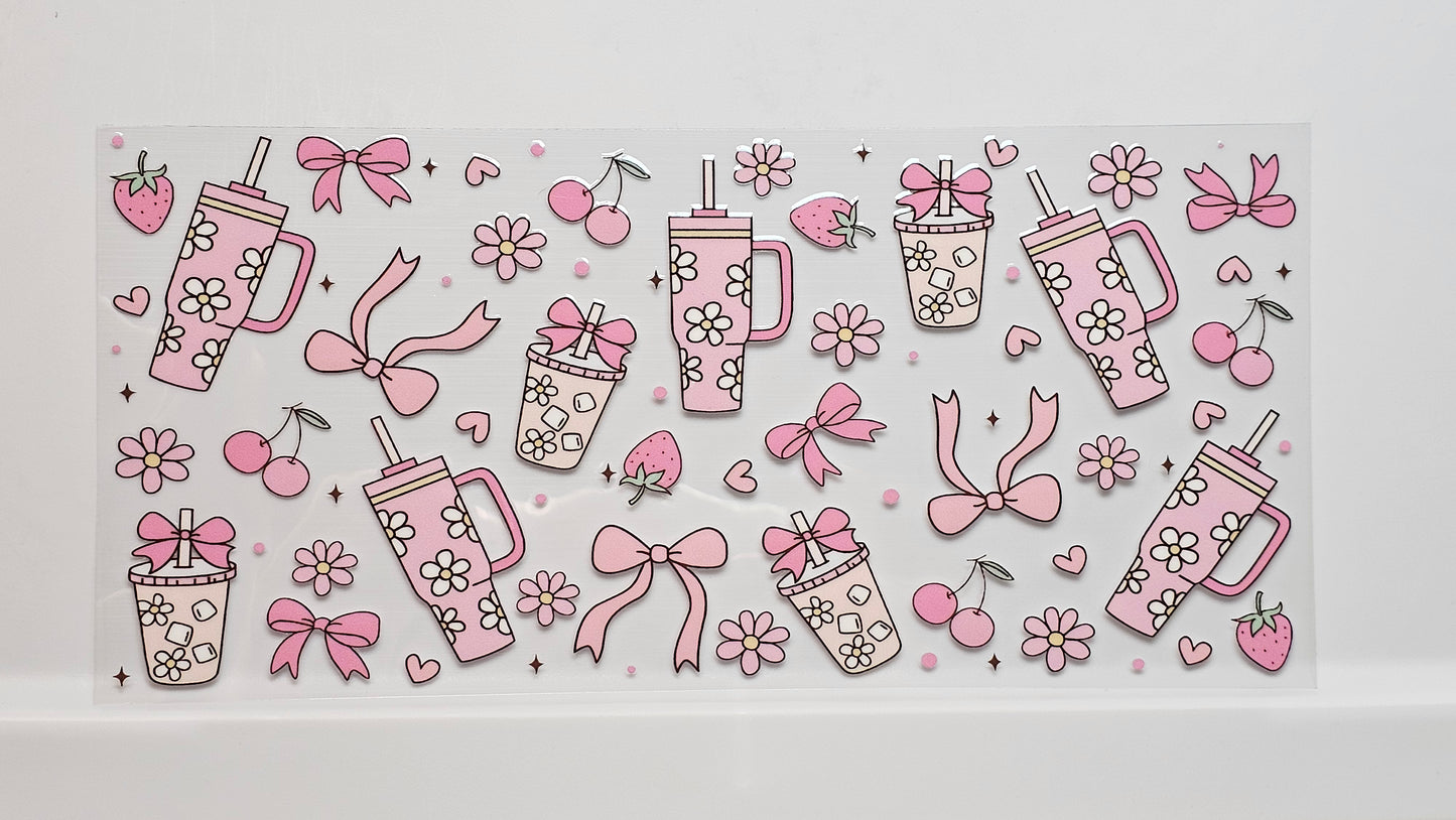Girly Tumblers Strawberries Bows Cherries Flowers Drink UVDTF Wrap 16 oz