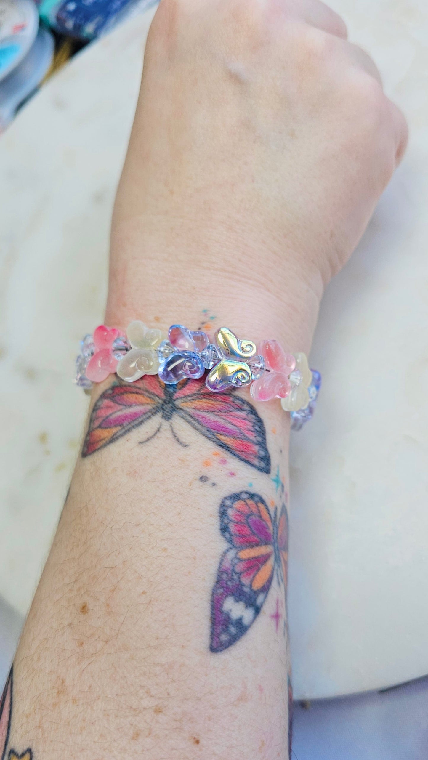 Color Shifting Glass Butterfly Bracelet | Adjustable Bracelet | Heart Jewelry | Raver Bracelet | Girly Bracelet | Fairy Core