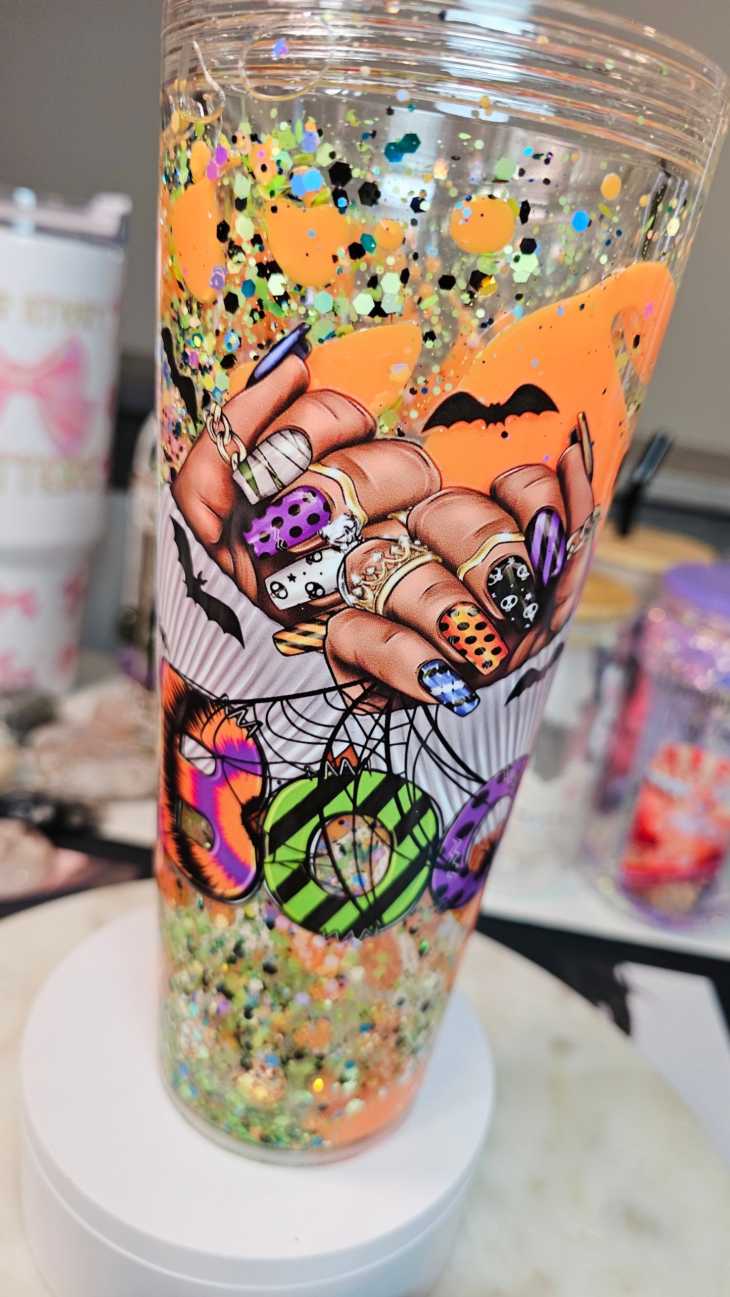 Halloween Nail Girlie Boo Tumbler / Lava Drip Cup / Glitter / UVDTF Wrap / Gift
