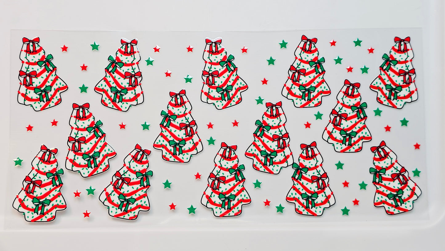 Christmas Tree Lil Debbie Cake Candy Cane Bows UVDTF Wrap 16 oz