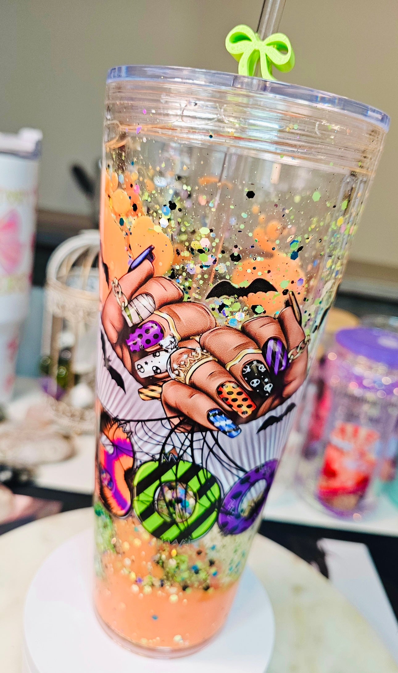 Halloween Nail Girlie Boo Tumbler / Lava Drip Cup / Glitter / UVDTF Wrap / Gift