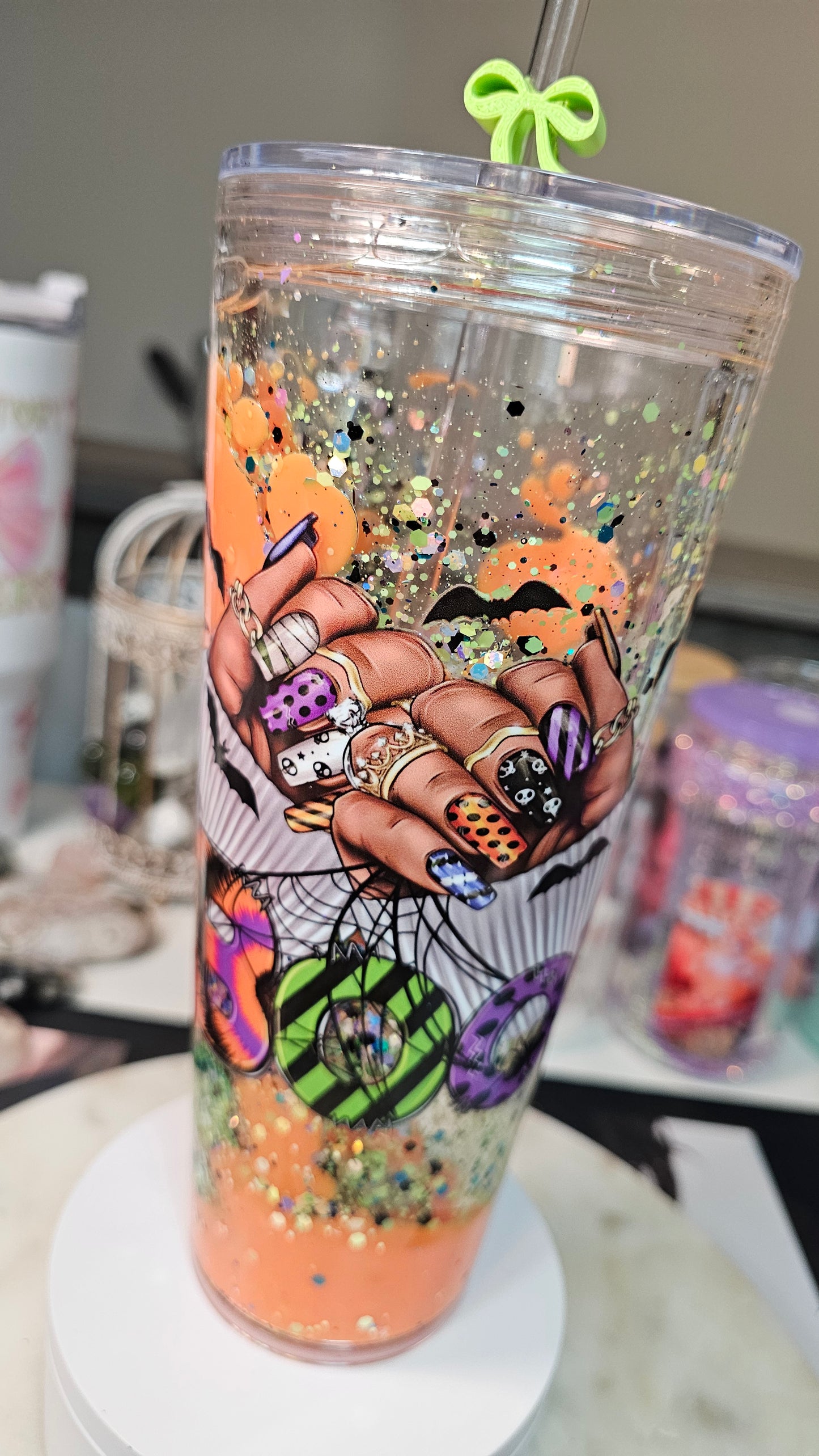 Halloween Nail Girlie Boo Tumbler / Lava Drip Cup / Glitter / UVDTF Wrap / Gift