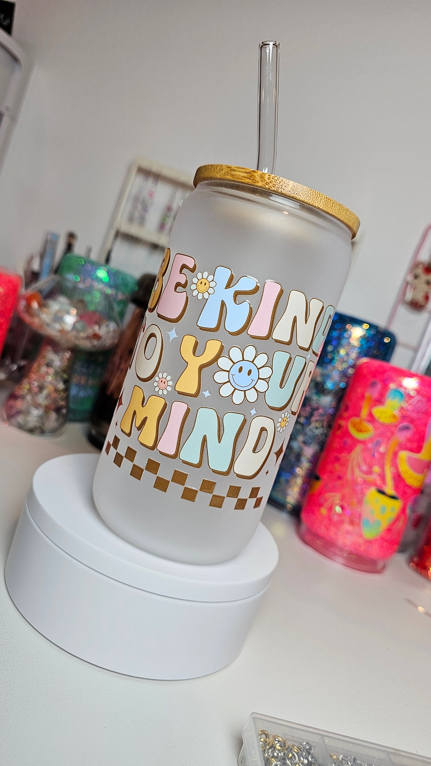 Be Kind to Your Mind Frosted Glass Cup 16 oz