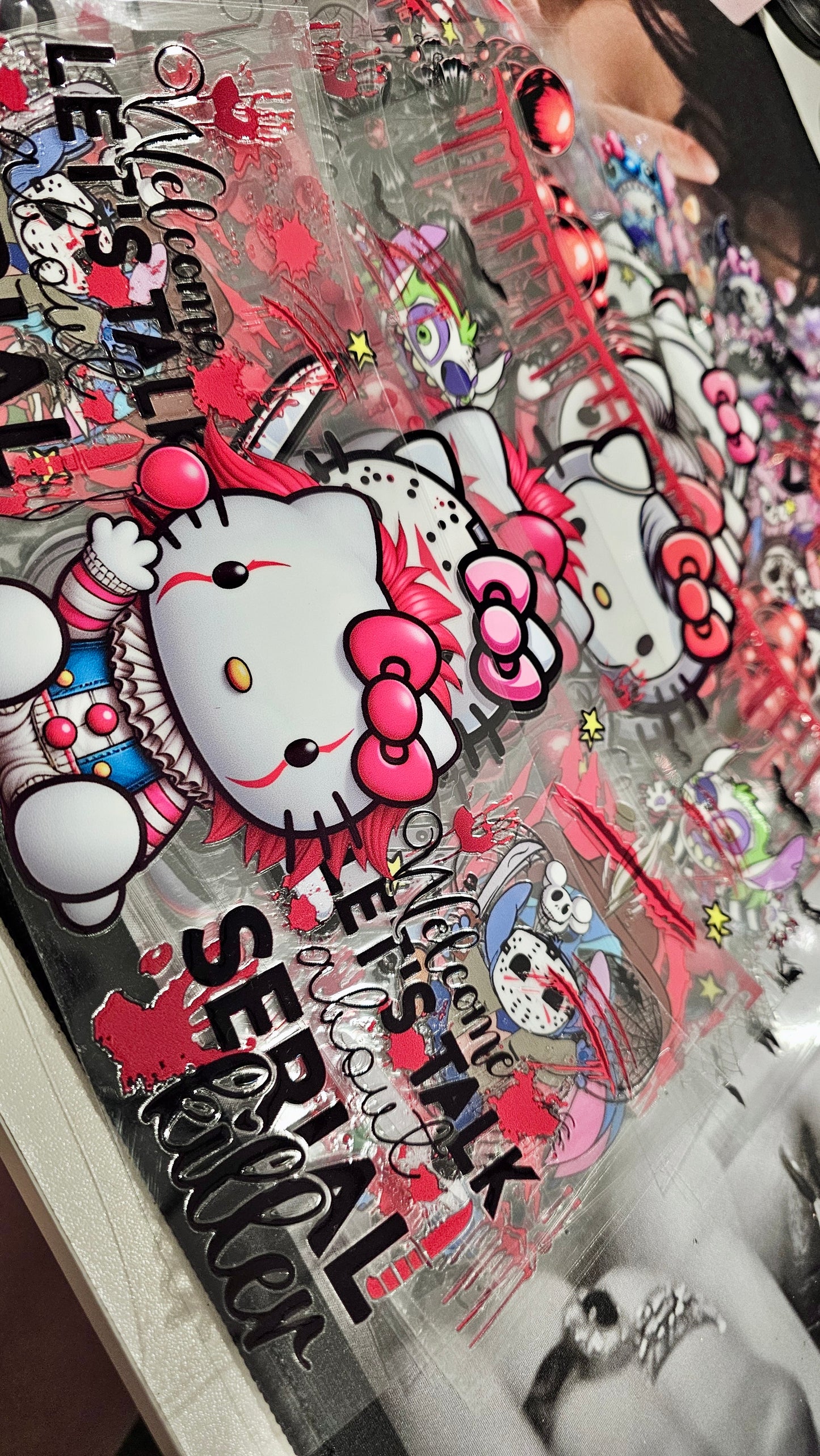 33 Hello Kitty Horror Cup Wraps/ Stitch/ Halloween Tumbler Wrap Bundle/ Creepy 16 oz UVDTF Wraps/ Horror Movie Cup Supplies/ Snow Globe