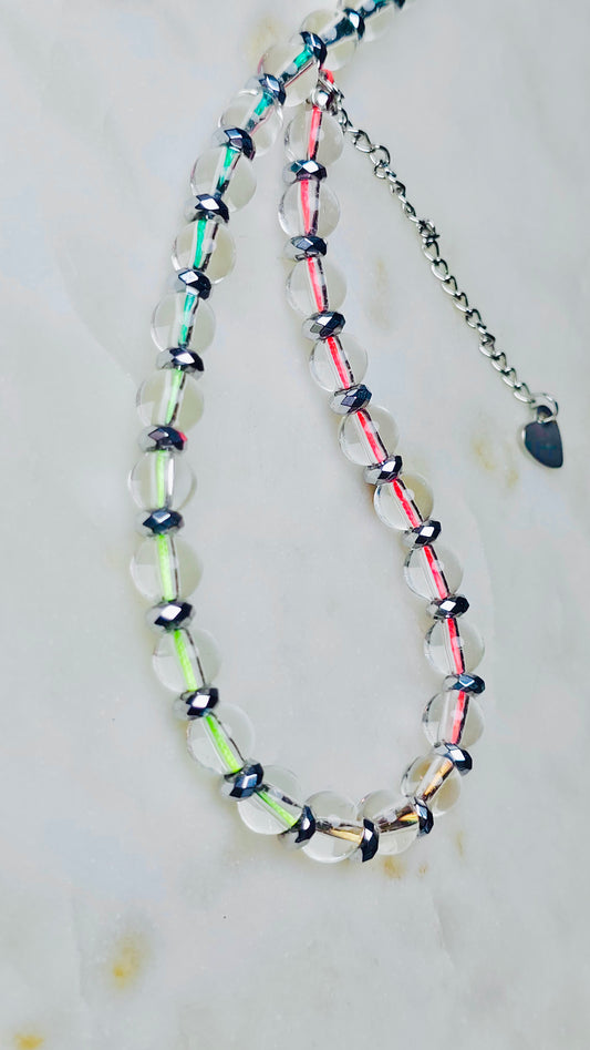 Rainbow Prism Necklace™ | Clear Quartz & Hematite Choker Adjustable | Rainbow Crystal Necklace | Healing Jewelry | Rave Jewelry | Stainless Steel