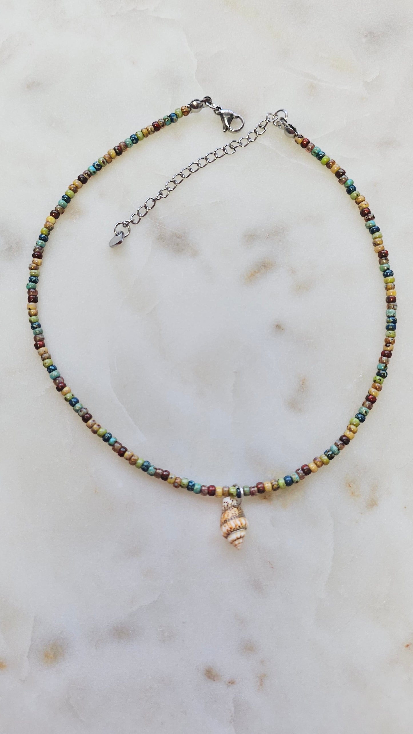 Beachy Summer Dainty Shell Necklace Choker | Czech Seed Beads Natural Shell Charm | Handmade Dainty Jewelry | Gift for Women