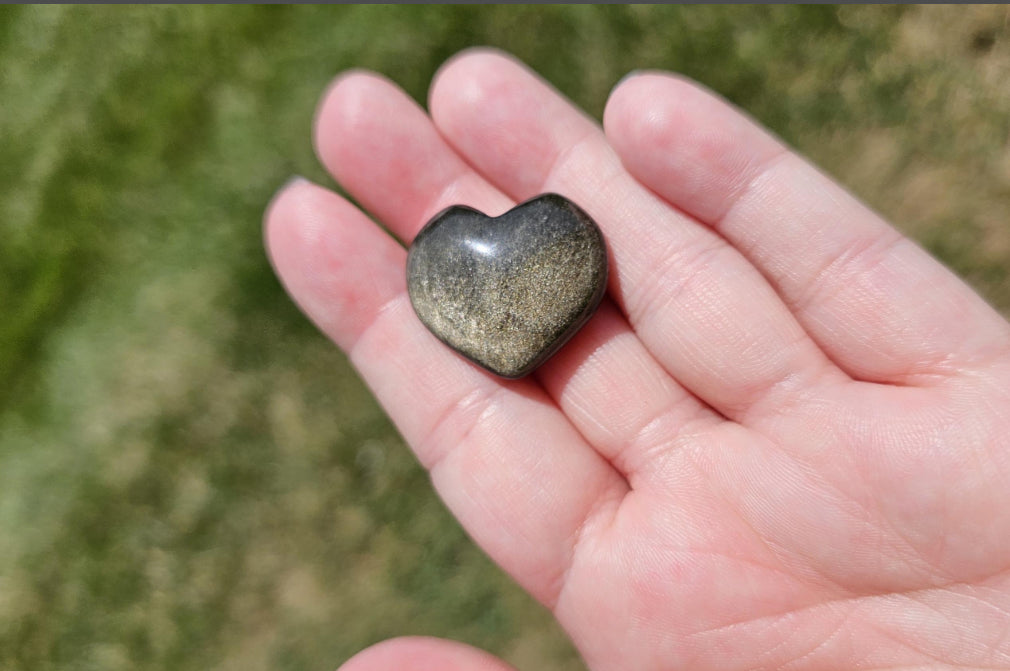 Gold Sheen Obsidian Heart | Puffy Crystal Heart | Protection & Grounding Stone | Crystal Gift for Her | Manifestation | Pocket Crystal