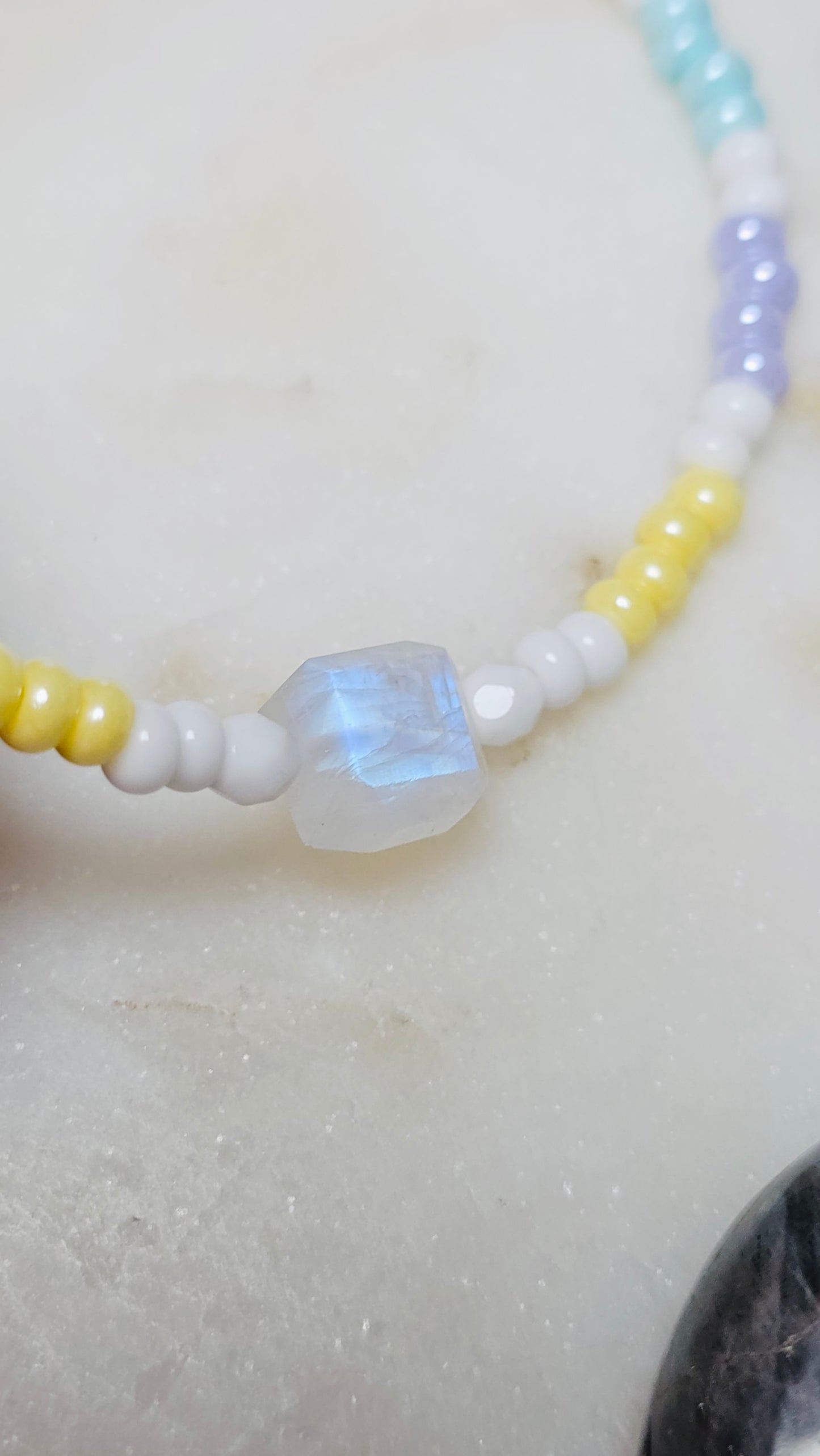 Dainty Moonstone Necklace | Czech Pastel Seed Beads Moonstone | Sacred Feminine | Handmade Gemstone Jewelry | Spiritual Gift for Women