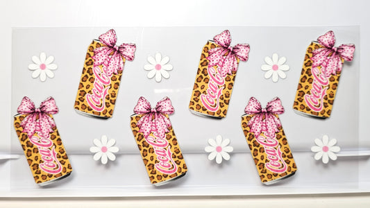 Pink Leopard Cheetah Coca Cola with Flowers and Bows Drink UVDTF Wrap 16 oz