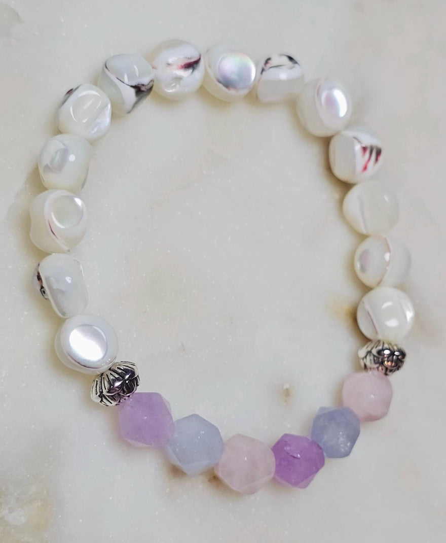 She Is Adored™ Aquamarine Amethyst Rose Quartz Mother of Pearl Bracelet | Divine Feminine Crystal Jewelry | Self Love Gift For Her