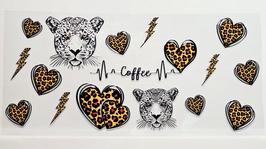 Leopard Coffee Queen with Flowers Drink Lightening Bolt UVDTF Wrap 16 oz