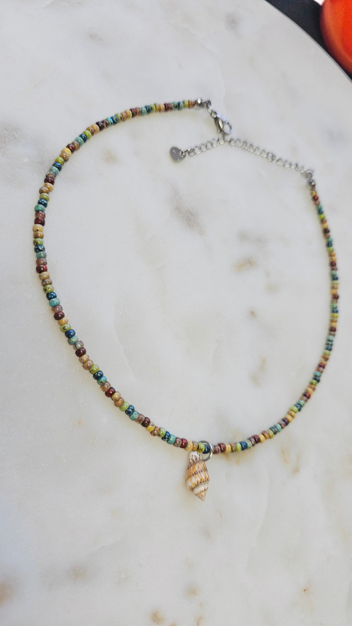 Beachy Summer Dainty Shell Necklace Choker | Czech Seed Beads Natural Shell Charm | Handmade Dainty Jewelry | Gift for Women