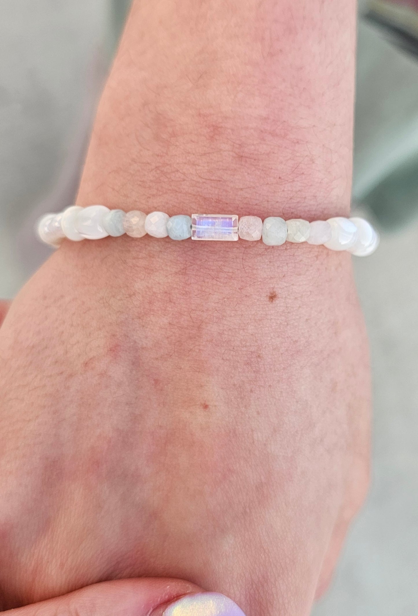 Calming, Self Love, Moonstone, Morganite, Mother of Pearl, Czech Seed Beads with Stainless steel hardware