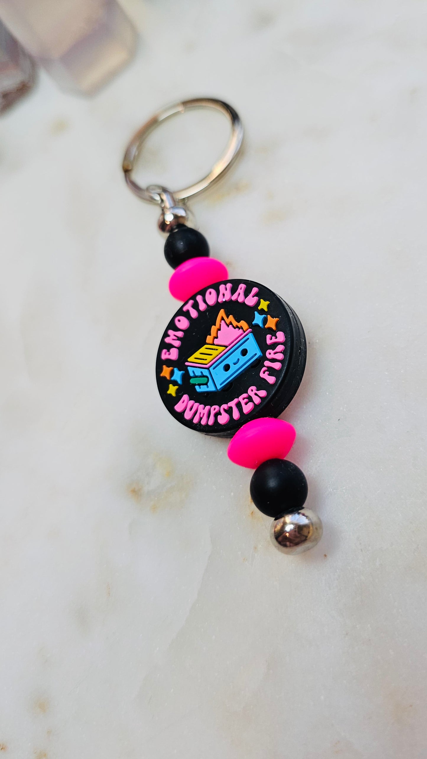 Emotional Dumpster Fire Funny Keychain | Beaded Keychain | Sarcastic Gift | Bag Charm | Purse Accessory | Gag Gift for Her