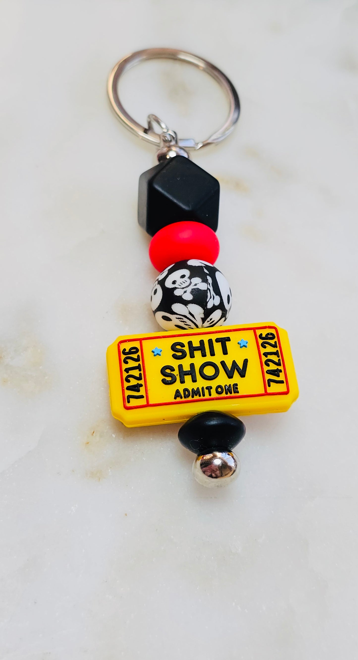 Skulls & Ticket to Shit Show Funny Keychain | Beaded Keychain | Sarcastic Gift | Bag Charm | Purse Accessory | Gag Gift for Her