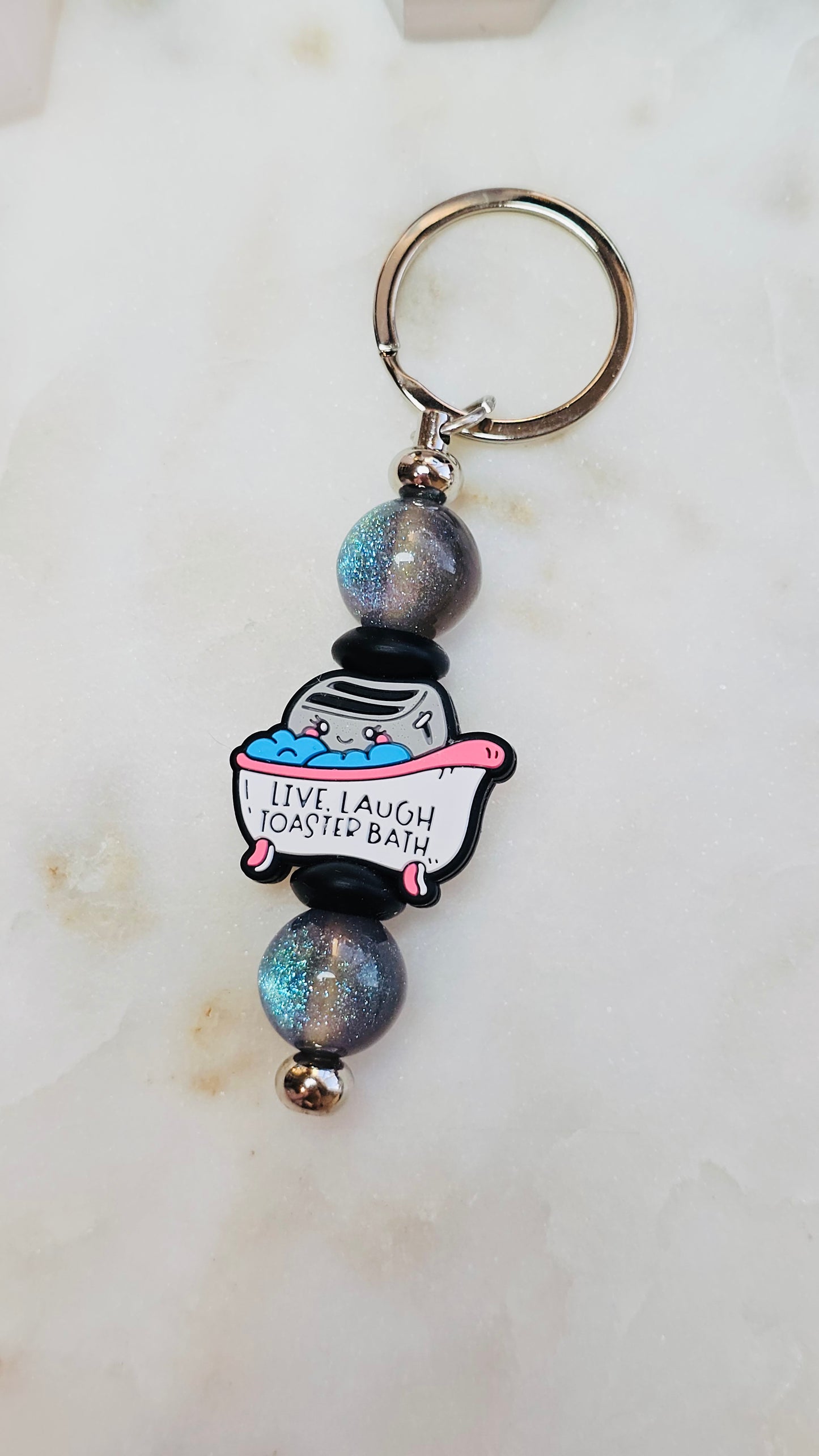 So Sparkly Live Laugh Toaster Bath Funny Keychain | Beaded Keychain | Sarcastic Gift | Bag Charm | Purse Accessory | Gift for Her