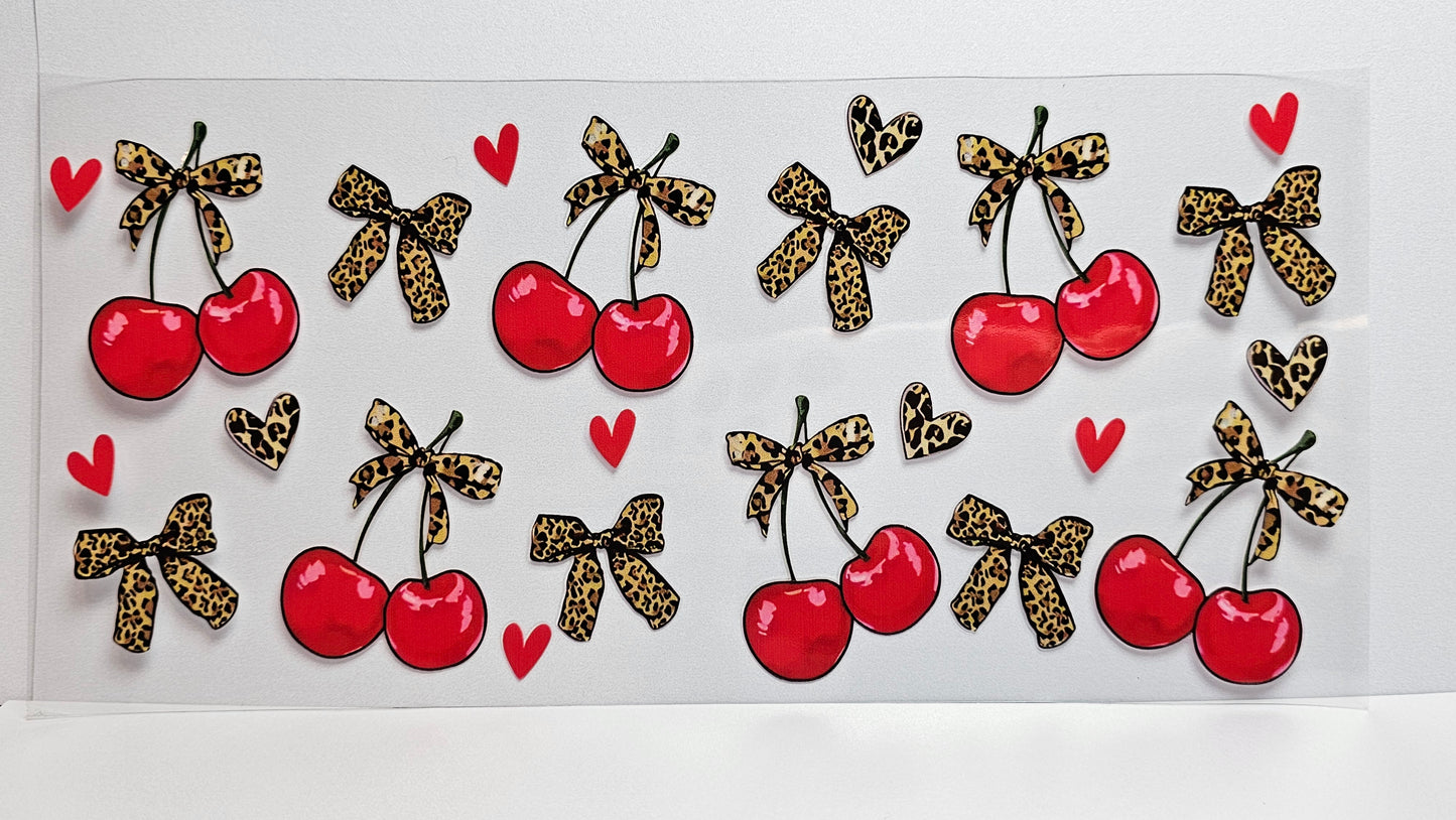 Cherries Leopard Print Bow UVDTF Wrap 16 oz